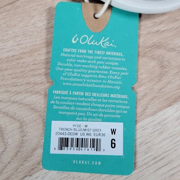 OluKai PI'OE Sandals Size 6 Womens Blue Beach Slippers Flip Flops 20443-DEDW