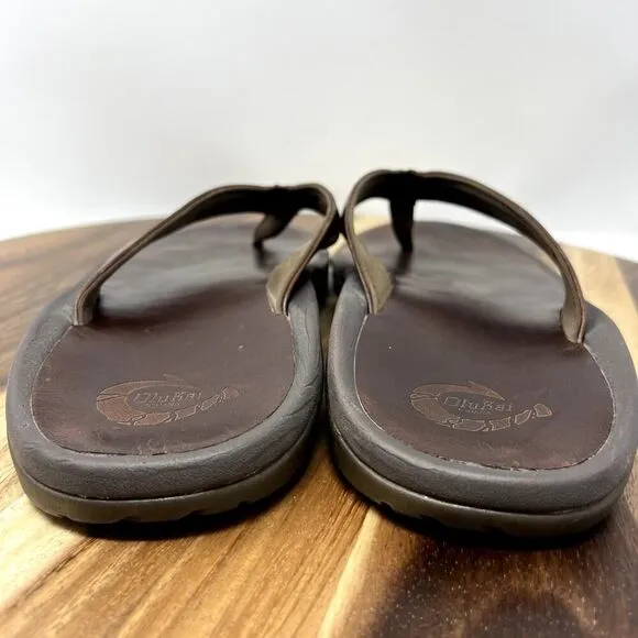 Olukai Ohana Leather Flip Flop Thongs Sandals Brown Men's US Size 13 (EU 48)