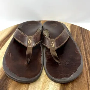 Olukai Ohana Leather Flip Flop Thongs Sandals Brown Men's US Size 13 (EU 48)