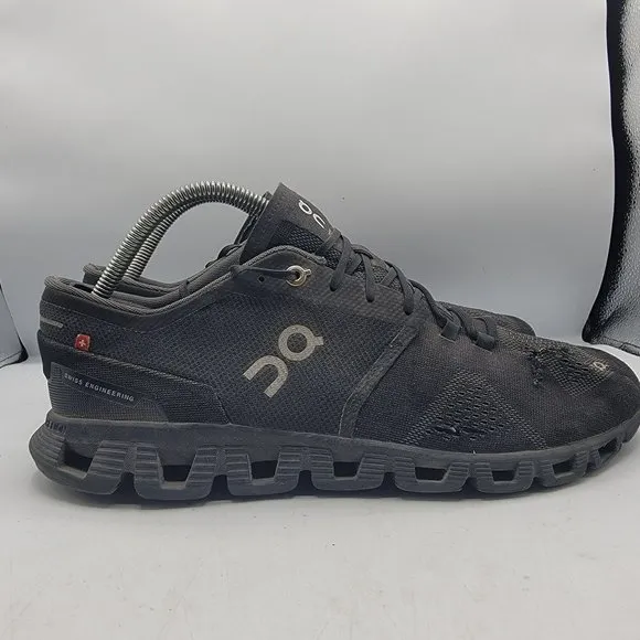 On Cloud X Mens 10.5 Triple Black Asphalt Athletic Sneaker Shoes Running