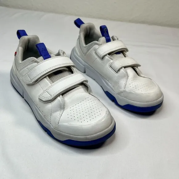 On Running kids Roger logo-print leather low-top Sneakers white hook loop 2.5