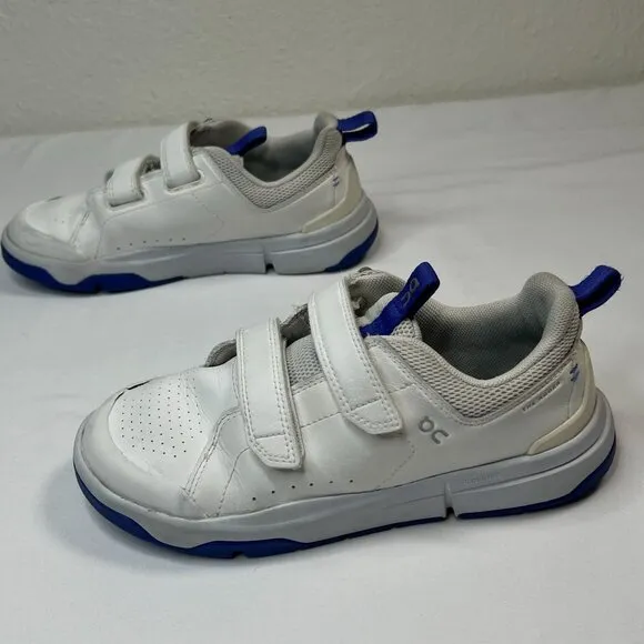 On Running kids Roger logo-print leather low-top Sneakers white hook loop 2.5