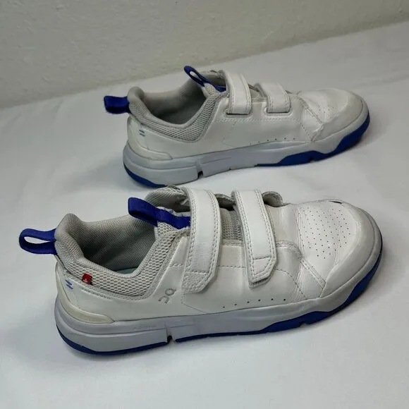 On Running kids Roger logo-print leather low-top Sneakers white hook loop 2.5