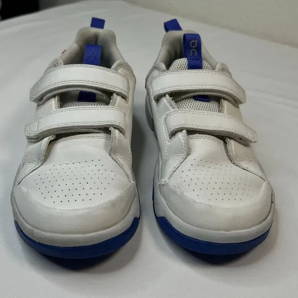 On Running kids Roger logo-print leather low-top Sneakers white hook loop 2.5