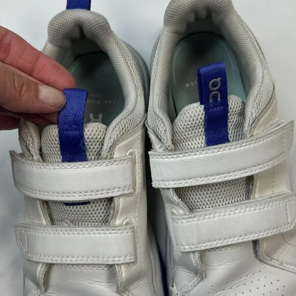 On Running kids Roger logo-print leather low-top Sneakers white hook loop 2.5