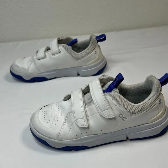On Running kids Roger logo-print leather low-top Sneakers white hook loop 2.5