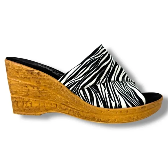 Onex Made in Italy Christina Zebra Stripe Wedge Sandals, White Zebra, Size 40