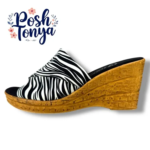 Onex Made in Italy Christina Zebra Stripe Wedge Sandals, White Zebra, Size 40