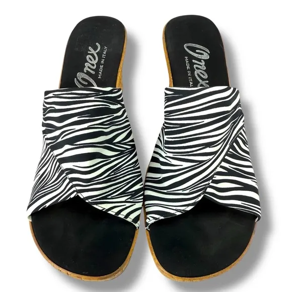 Onex Made in Italy Christina Zebra Stripe Wedge Sandals, White Zebra, Size 40