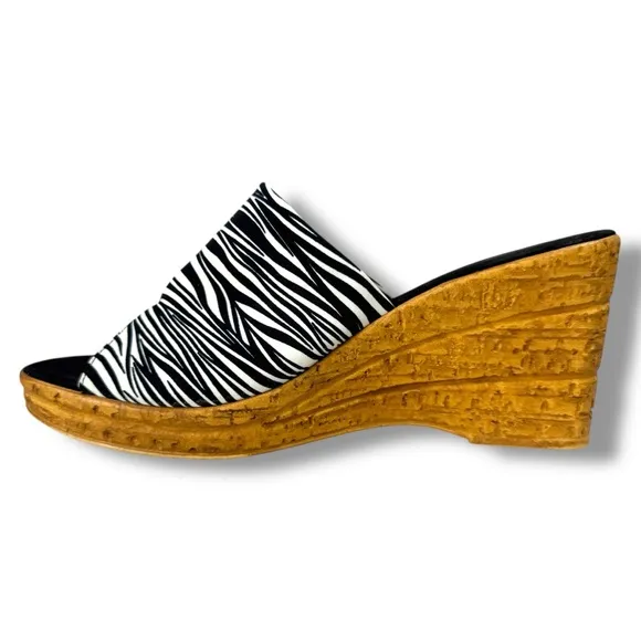 Onex Made in Italy Christina Zebra Stripe Wedge Sandals, White Zebra, Size 40