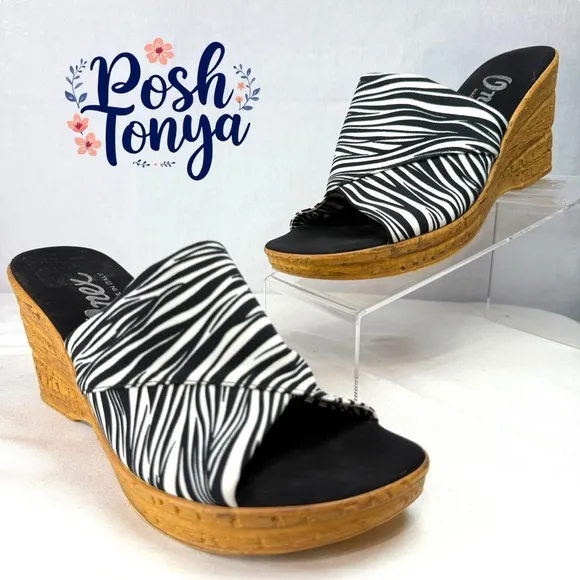 Onex Made in Italy Christina Zebra Stripe Wedge Sandals, White Zebra, Size 40