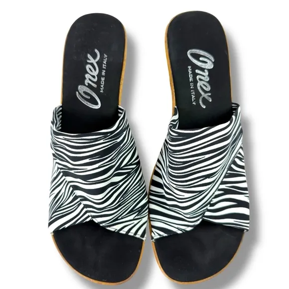 Onex Made in Italy Christina Zebra Stripe Wedge Sandals, White Zebra, Size 40