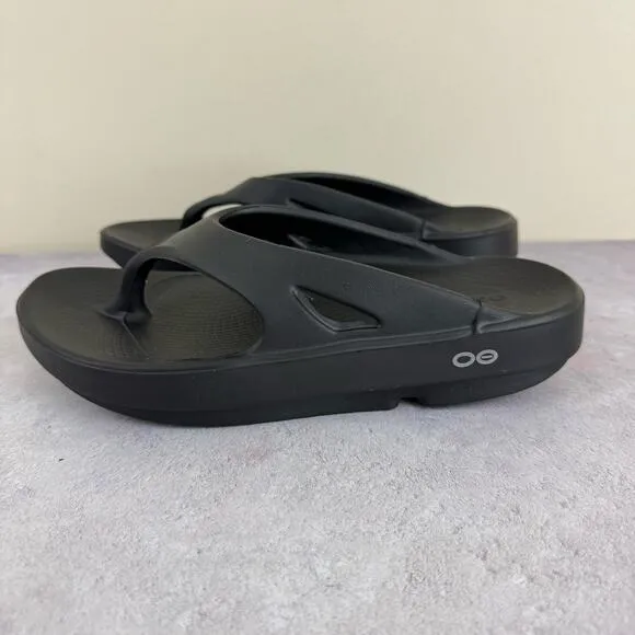 OOFOS OOlala Sandals Women's Size 7 Recovery Flip Flops Black Comfort Beach