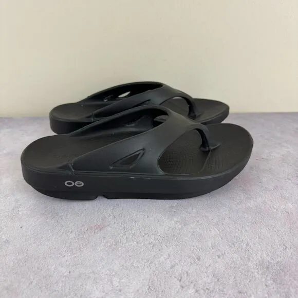 OOFOS OOlala Sandals Women's Size 7 Recovery Flip Flops Black Comfort Beach