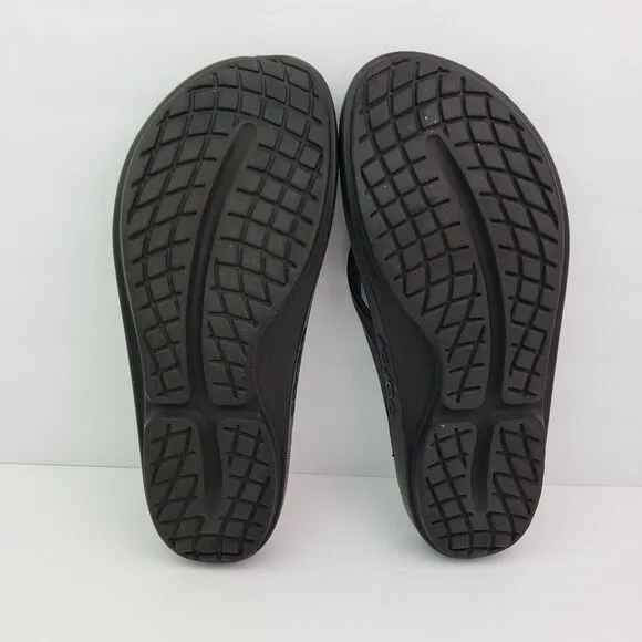 Oofos Oolala Womens Sz 10 Black Slip On Recovery Thong Flip Flops Sandals