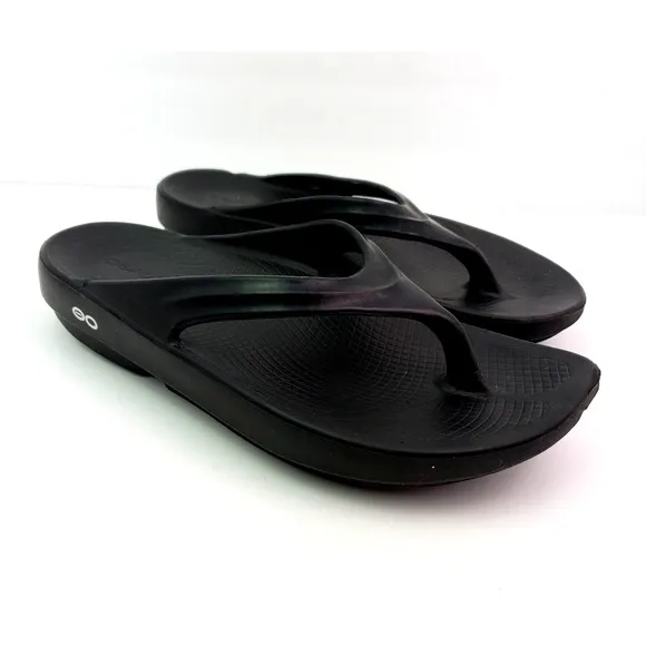 Oofos Oolala Womens Sz 10 Black Slip On Recovery Thong Flip Flops Sandals