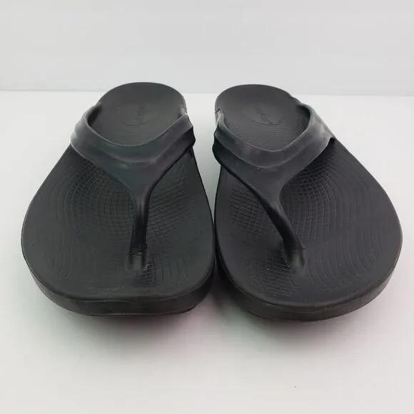 Oofos Oolala Womens Sz 10 Black Slip On Recovery Thong Flip Flops Sandals