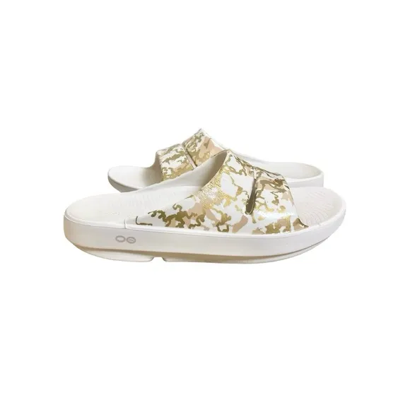 OOFOS Oooahh Limited Edition Sahara Gold Sport Recovery Comfort Slide Sandals