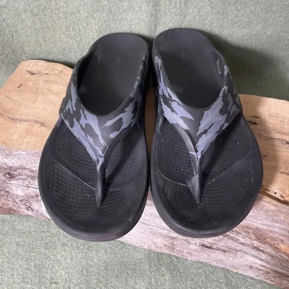 OOFOS Original Sport Recovery Slip-On Flip Flops‎ Sandals Blk Camo Mens 13 Comfy