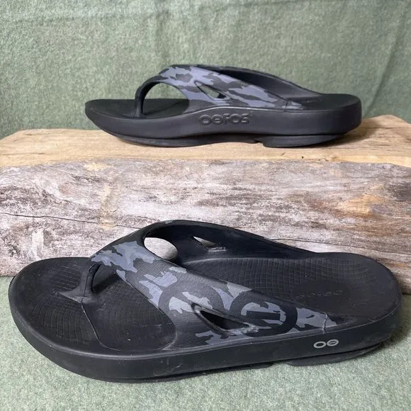 OOFOS Original Sport Recovery Slip-On Flip Flops‎ Sandals Blk Camo Mens 13 Comfy