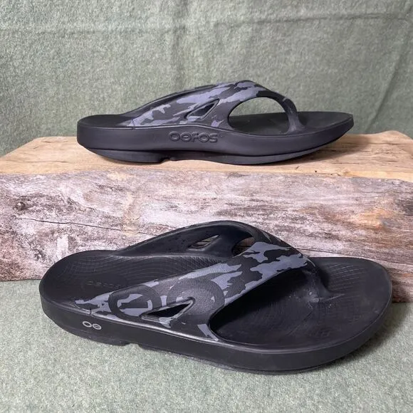 OOFOS Original Sport Recovery Slip-On Flip Flops‎ Sandals Blk Camo Mens 13 Comfy
