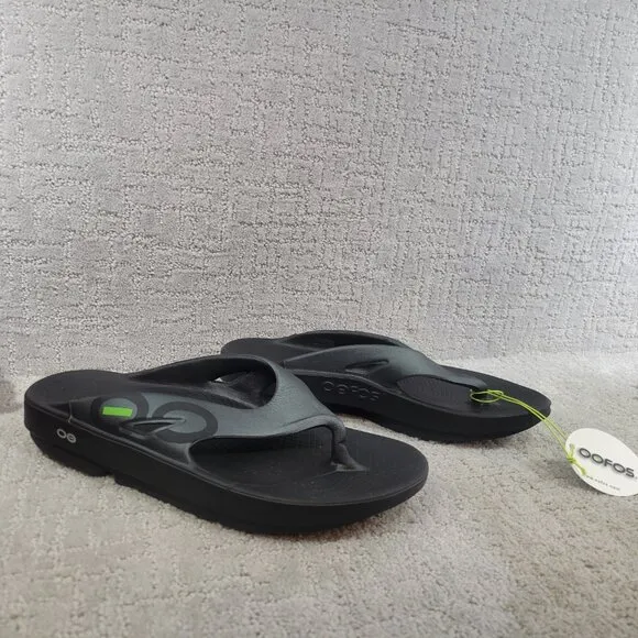 Oofos Original Unisex Size EU 45 US M12 W14 Black Sport Thong Flip Flop Sandals