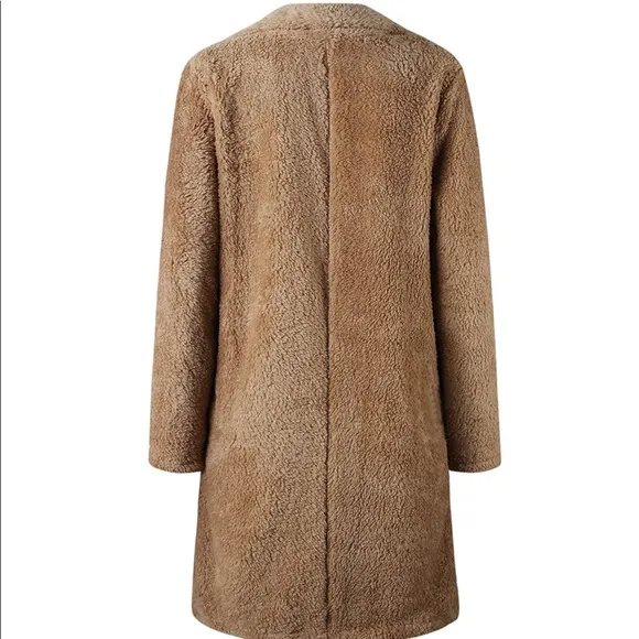 Open Front Long Cardigan Coat Faux Fur Warm