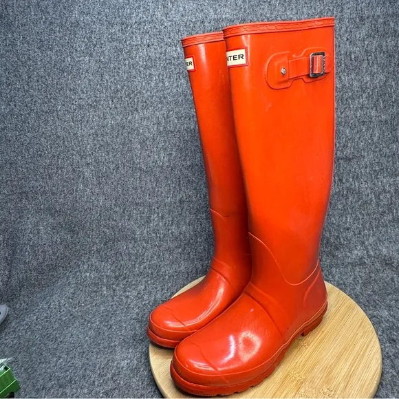 Orange Tall Hunter Rain Boots Size 10 Clementine Orange Waterproof Side Buckle