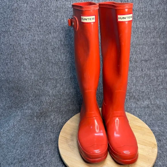 Orange Tall Hunter Rain Boots Size 10 Clementine Orange Waterproof Side Buckle