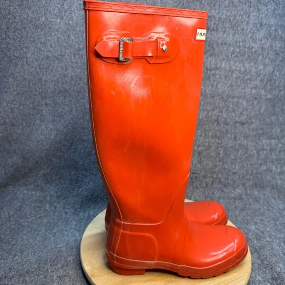 Orange Tall Hunter Rain Boots Size 10 Clementine Orange Waterproof Side Buckle