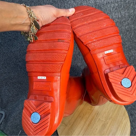 Orange Tall Hunter Rain Boots Size 10 Clementine Orange Waterproof Side Buckle
