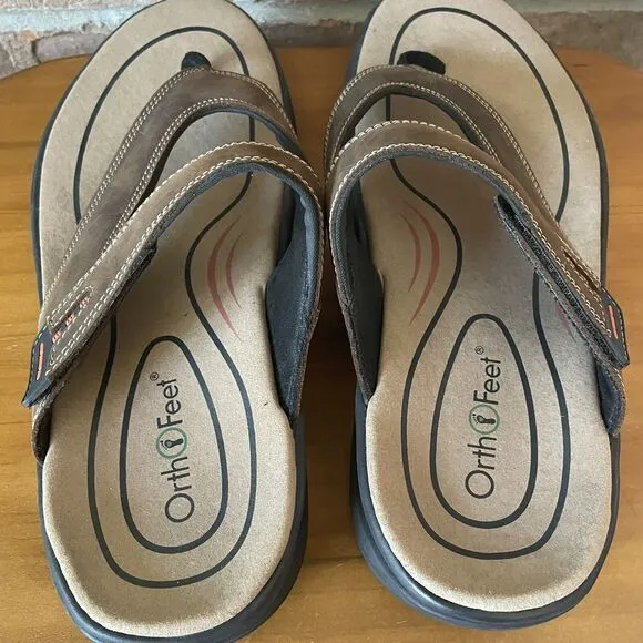 OrthoFeet Eldorado Sandals Men's 11.5D Flip Flop Brown Comfort Orthopedic Arch