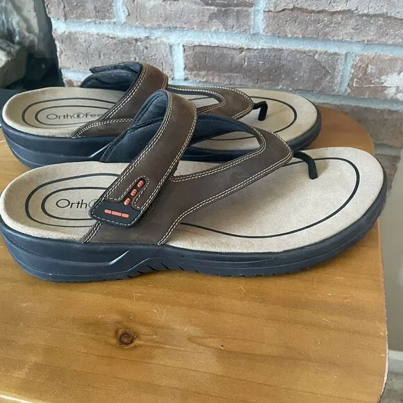 OrthoFeet Eldorado Sandals Men's 11.5D Flip Flop Brown Comfort Orthopedic Arch