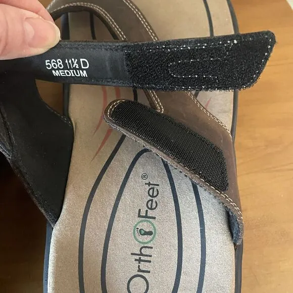 OrthoFeet Eldorado Sandals Men's 11.5D Flip Flop Brown Comfort Orthopedic Arch