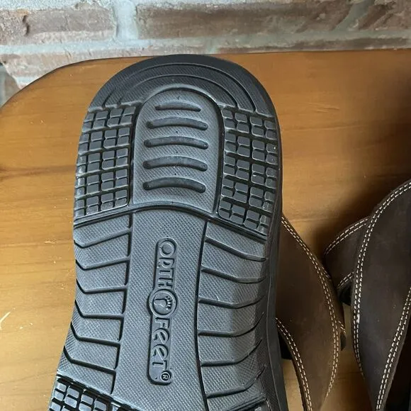 OrthoFeet Eldorado Sandals Men's 11.5D Flip Flop Brown Comfort Orthopedic Arch