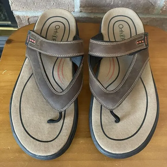 OrthoFeet Eldorado Sandals Men's 11.5D Flip Flop Brown Comfort Orthopedic Arch