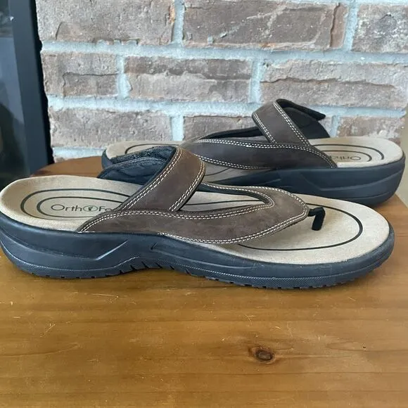 OrthoFeet Eldorado Sandals Men's 11.5D Flip Flop Brown Comfort Orthopedic Arch