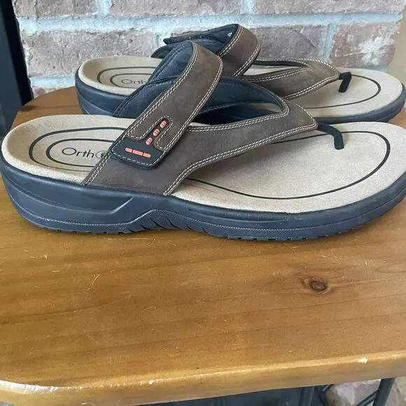 OrthoFeet Eldorado Sandals Men's 11.5D Flip Flop Brown Comfort Orthopedic Arch