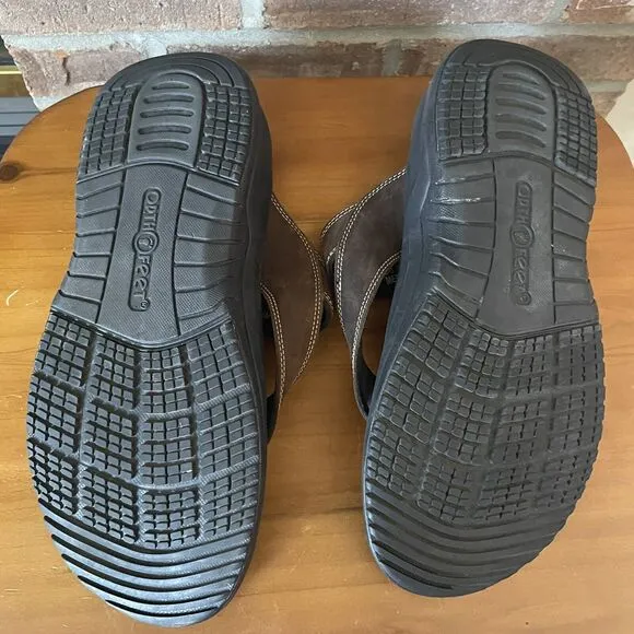 OrthoFeet Eldorado Sandals Men's 11.5D Flip Flop Brown Comfort Orthopedic Arch