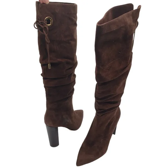 Paige Womens Lilly Tall High Heel Boots Size 5 brown suede rouched pointed toe