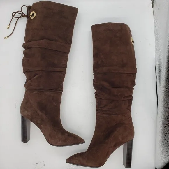 Paige Womens Lilly Tall High Heel Boots Size 5 brown suede rouched pointed toe