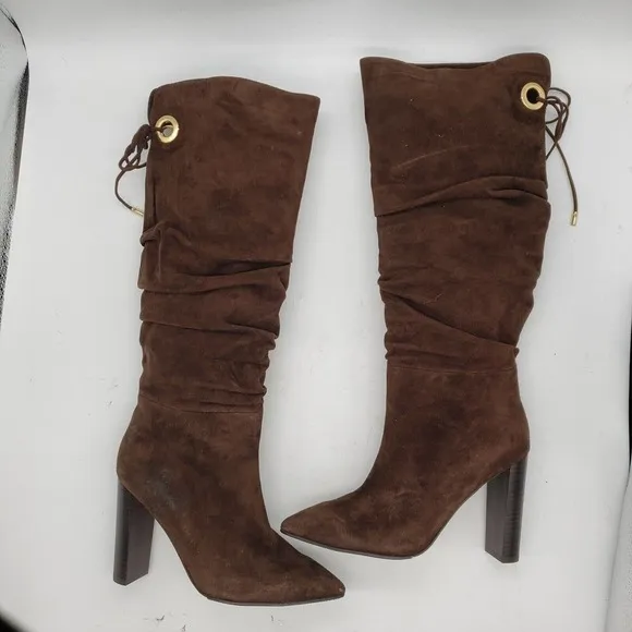 Paige Womens Lilly Tall High Heel Boots Size 5 brown suede rouched pointed toe