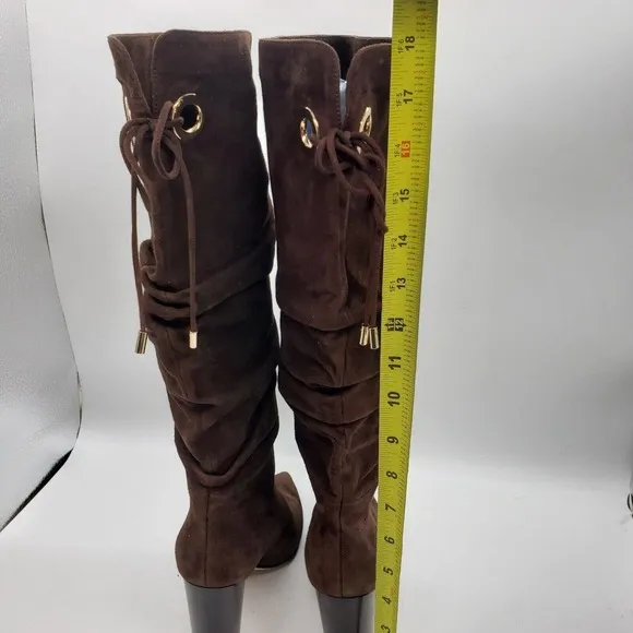 Paige Womens Lilly Tall High Heel Boots Size 5 brown suede rouched pointed toe