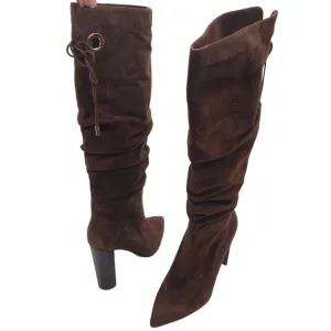 Paige Womens Lilly Tall High Heel Boots Size 5 brown suede rouched pointed toe