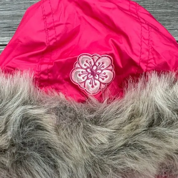 Pampolina Baby Girls Pink Hooded Ski Jacket sz 9M Faux Fur Trim Winter Parka