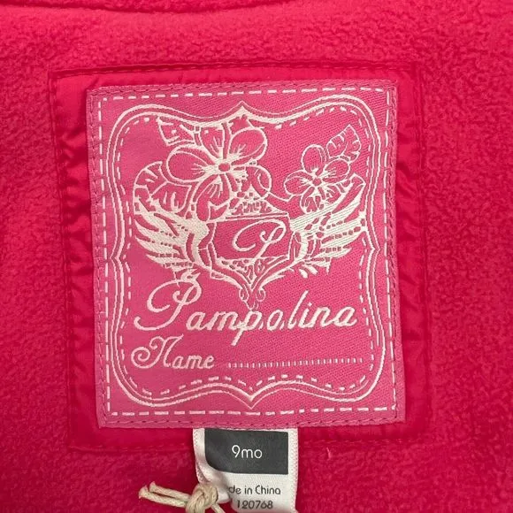 Pampolina Baby Girls Pink Hooded Ski Jacket sz 9M Faux Fur Trim Winter Parka