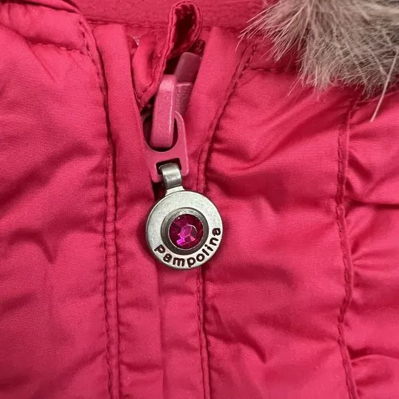 Pampolina Baby Girls Pink Hooded Ski Jacket sz 9M Faux Fur Trim Winter Parka