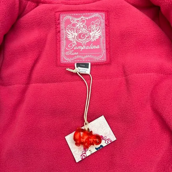 Pampolina Baby Girls Pink Hooded Ski Jacket sz 9M Faux Fur Trim Winter Parka