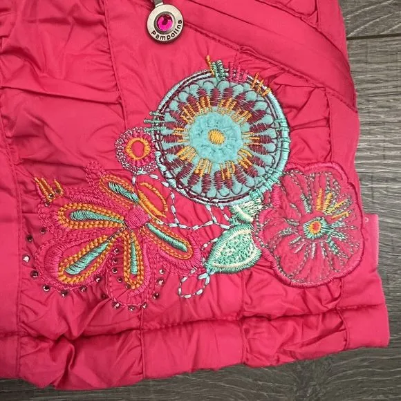 Pampolina Baby Girls Pink Hooded Ski Jacket sz 9M Faux Fur Trim Winter Parka