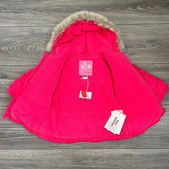 Pampolina Baby Girls Pink Hooded Ski Jacket sz 9M Faux Fur Trim Winter Parka